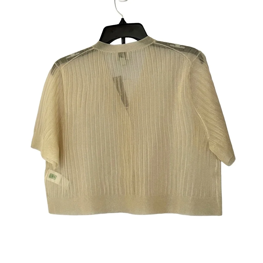 NWT Maryam Nassir Zadeh x‎ J.Crew Sheer Ribbed Shimmer Cardigan Sand - XXLarge